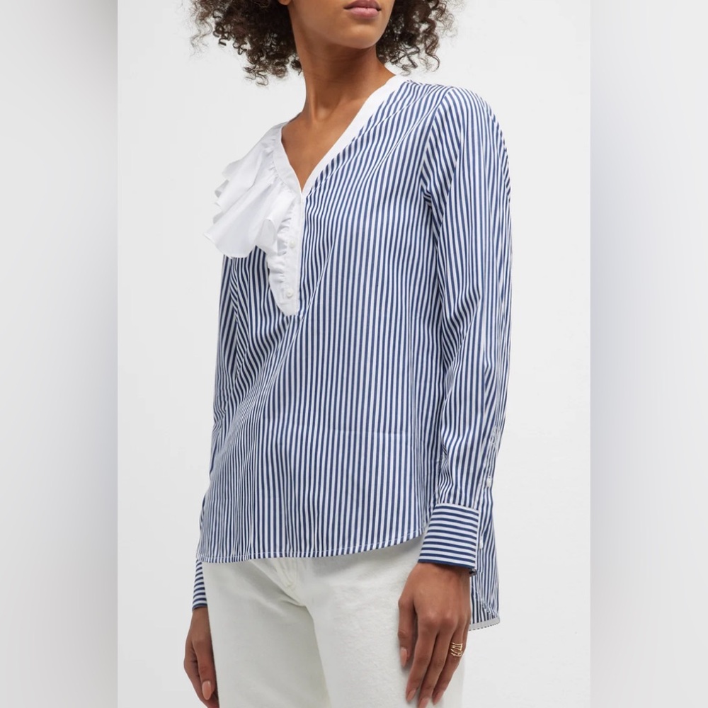 Ladies Harshman Vivienne Popover Tunic Striped Blouse Navy Stripes Large NWT